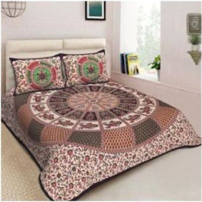 M R Textiles 90x100 Inch Printed Double Bedsheet with Pillow Cover (1+2) 042