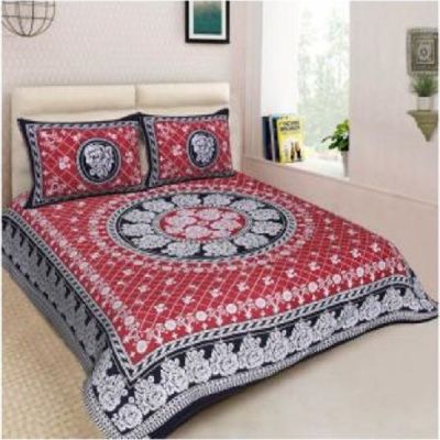 M R Textiles 90x100 Inch Printed Double Bedsheet with Pillow Cover (1+2) 043