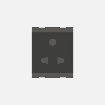 Norisys Cube Series 6A 3+2 Pin (Round & Flat) Shuttered - 2 Module Socket - Charcoal Black - C5212.17