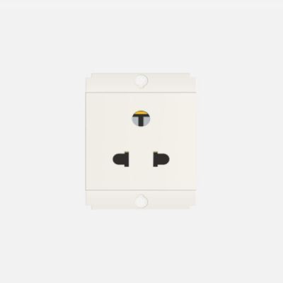 Norisys Square Series Socket 6A 3+2 Pin (Round & Flat) Shuttered - 2 Module - Frost White - S7212.01
