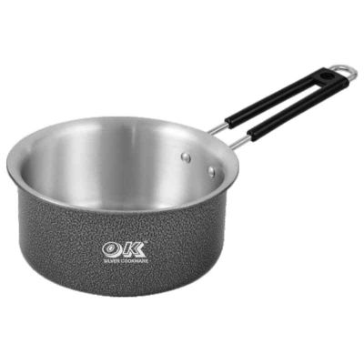 Ok Silver Aluminium Cookware With Induction Base Sauce Pan 3.25mm Thick Without Lid-195mm Dia-2600ml-925gm-AIB-SAP-3