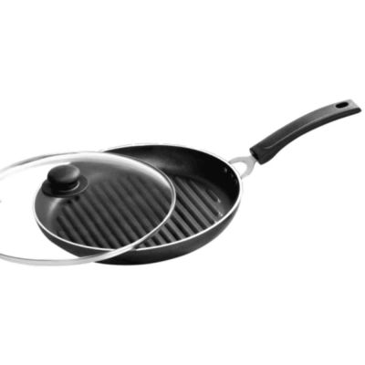 Ok Classic Non-Stick Cookware Grill Pan With Glass Lid-220mm Dia-Small-3.25mm Thick-GP-1