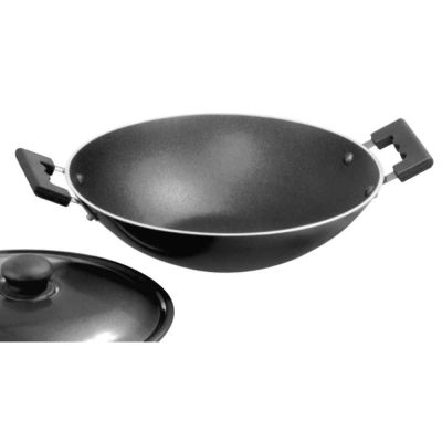 Ok Classic Non-Stick Cookware Karahi With Stainless Steel Lid-225mm Dia-Small-1.5Ltr-3.25mm Thick-K-2