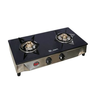 Quba Black Stainless Steel 2 Burner Gas Stove