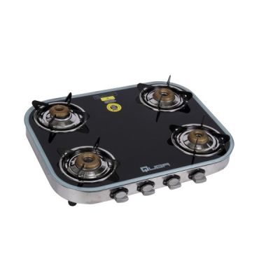 Quba Stainless Steel Glass Oval 4 Burner Gas Stove