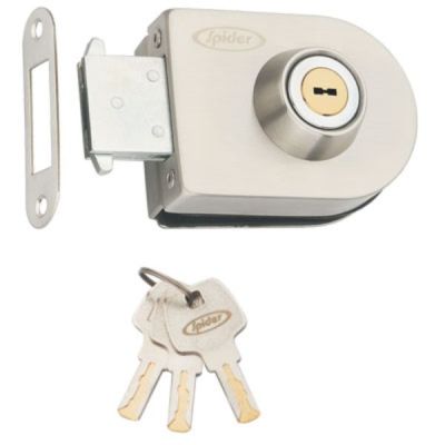 Spider 88mm Satin Silver Oval Glass Door Lock with 3 Brass Wave Keys-GDL02W