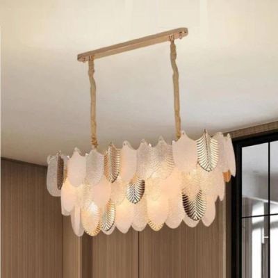 Stello 85x35x30cm Orren White & Gold Glass Linear Chandelier - T1011