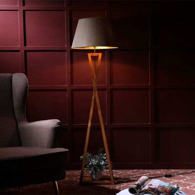 Symplify Monica 12W Brown E27/B22 Wooden Floor Lamp-FL00004
