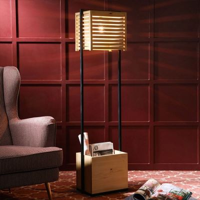 Symplify Lyon 12W Pine Black E27/B22 Wood & Metal Floor Lamp-FL00007