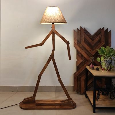 Symplify MoonWalker 12W Brown E27/B22 Wooden Floor Lamp with Shade-FL00029