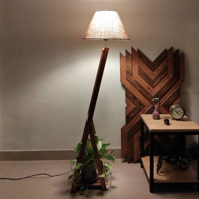 Symplify Bezalel 12W Brown E27/B22 Wooden Floor Lamp-FL00040