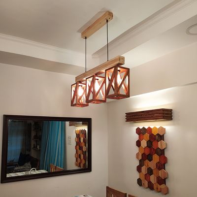 Symplify Symmetric Brown & Beige Wooden Series Hanging Light-SL00015